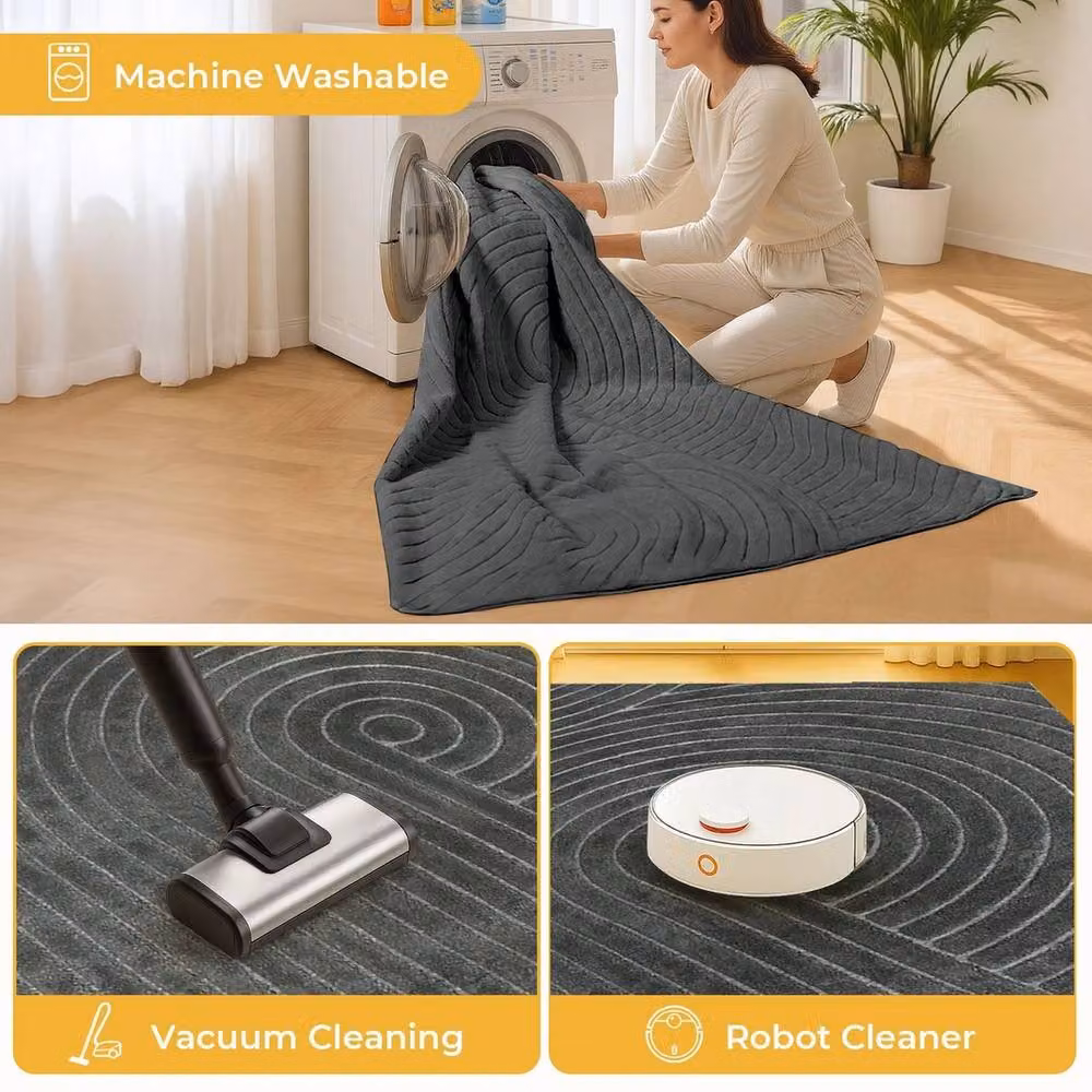 VOGREX Grey Washable Non-Slip Soft Woven Living Room Rug, W: 160 cm, L: 230 cm – 3