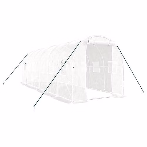 vidaXL Greenhouse with Steel Frame in White, 12 m², W/D/H: 6 x 2 x 2 m – 1