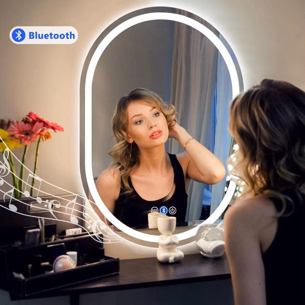 PAWNORA Illuminated Bluetooth Bathroom Mirror with LED Light, Silver, W: 50 cm, H: 70 cm – 4