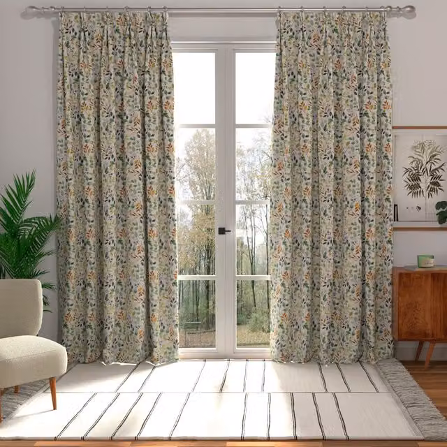 ANTE DECOR Lecco Made to Measure Blackout Floral Cotton Curtain in Sage Green
