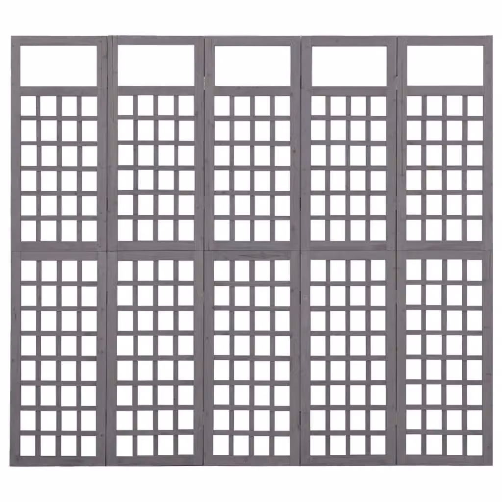 Berkfield Home 5-Panel Grey Solid Fir Wood Trellis Room Divider, W/H: 201.5 x 180 cm – 2