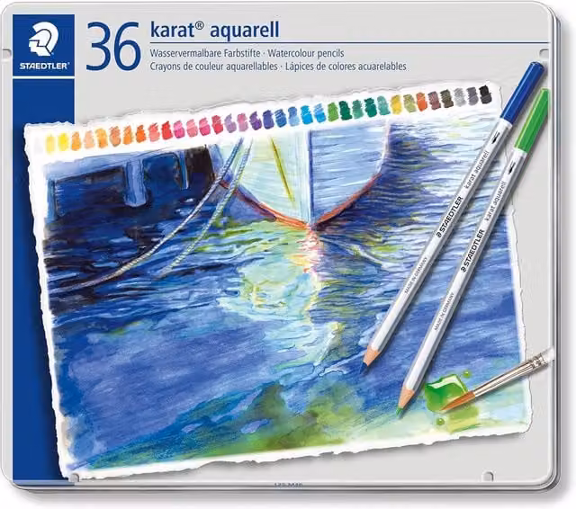STAEDTLER 125 Karat Aquarell Watercolour Pencils, 36 Piece Multicolour Set for Professionals