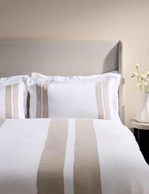 M&S x Kelly Hoppen Pure Linen Striped Bedding Set in Beige and Taupe, 140 x 200 cm