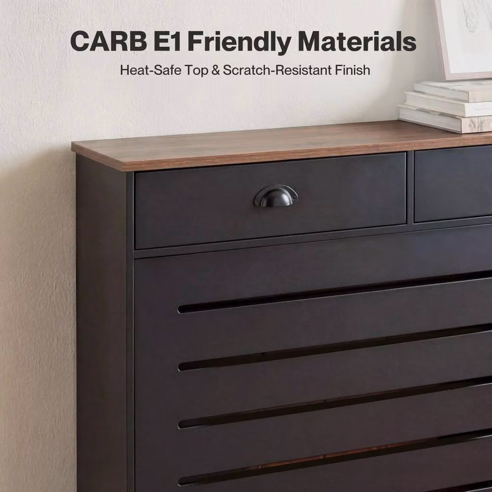 VOGREX Modern Slat Radiator Cover Cabinet with Drawers and Storage Shelf in Matt Black – 4