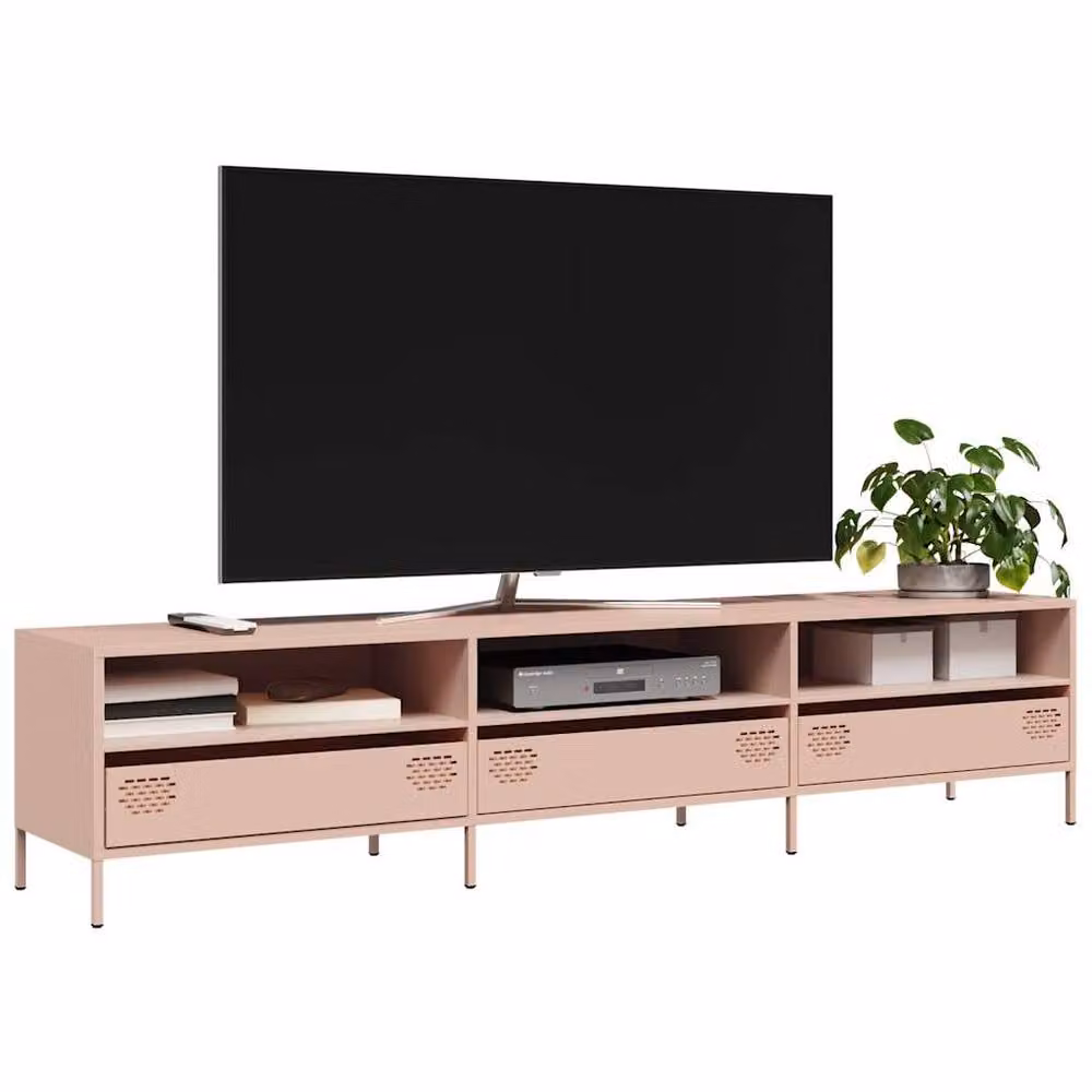 Berkfield Home Pink Industrial TV Cabinet in Matt Cold-rolled Steel, W: 202 cm, D: 39 cm, H: 43.5 cm – 2