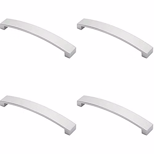 Loops 4 Pack Flat Curved Bow Pull Handles in Polished Chrome, W: 17.2 cm, H: 2.5 cm, Fixing Centres: 16 cm