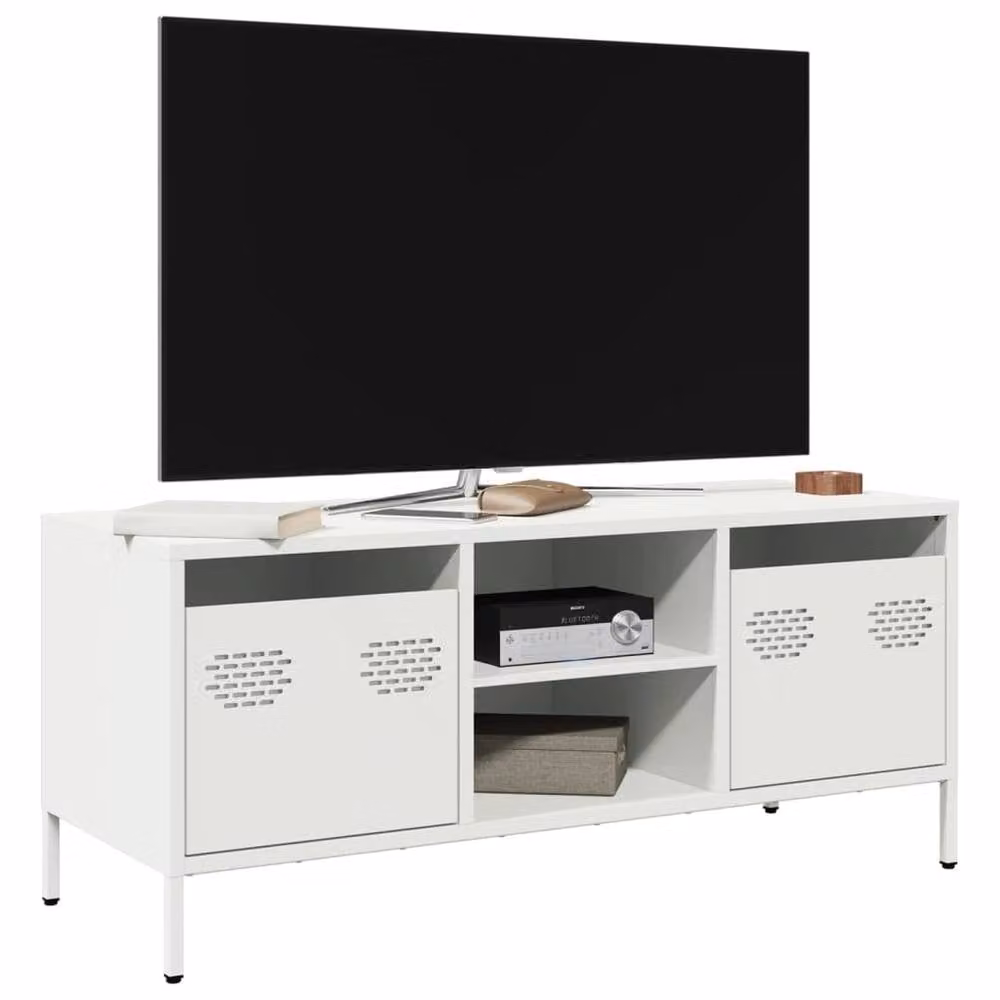 Berkfield Home White Industrial TV Cabinet in Matt Metal, W/D/H: 101.5 x 39 x 43.5 cm – 2
