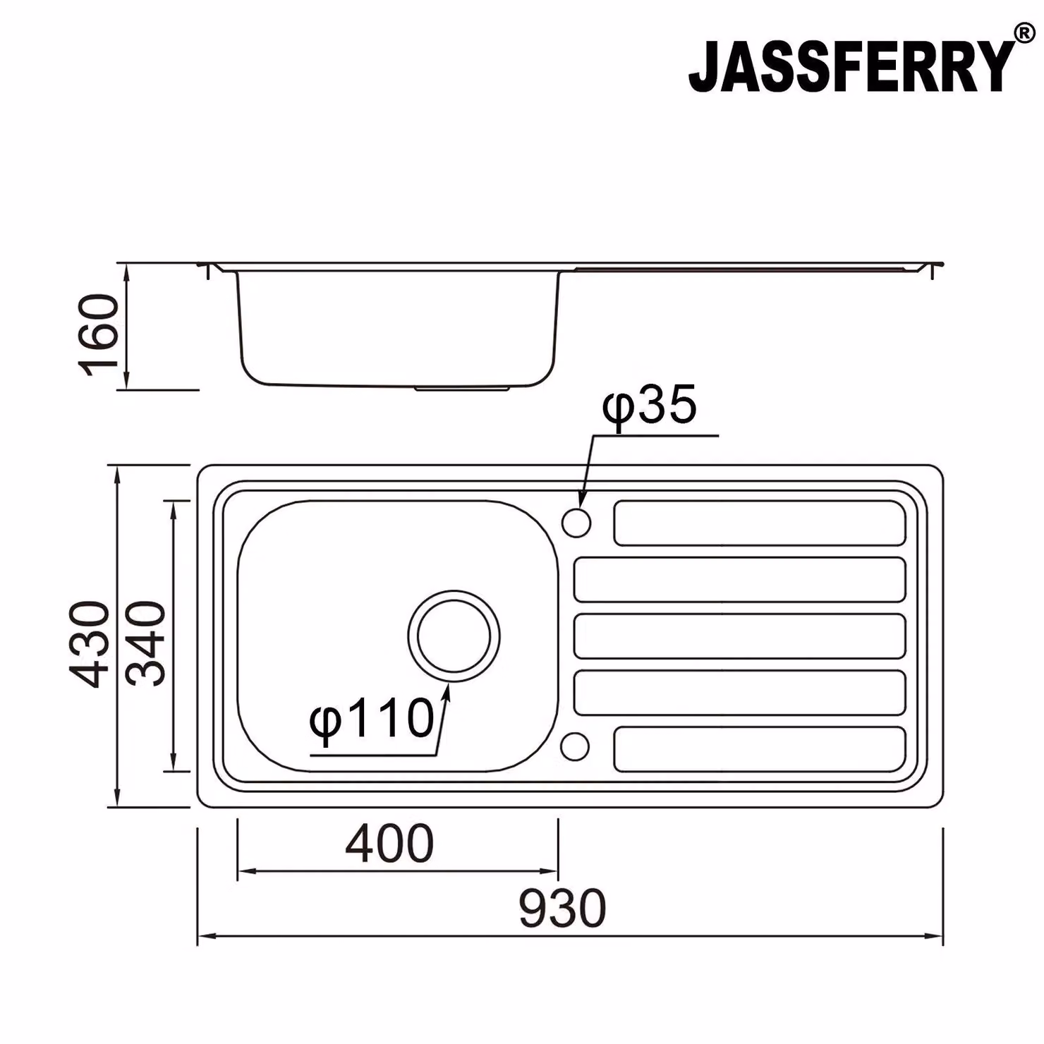 JASSFERRY Reversible Single Bowl Stainless Steel Sink in Silver – 2