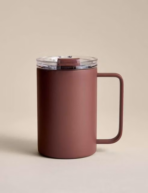 M&S Stainless Steel Double Walled Travel Mug with Lid and Handle, Purple, 350ml