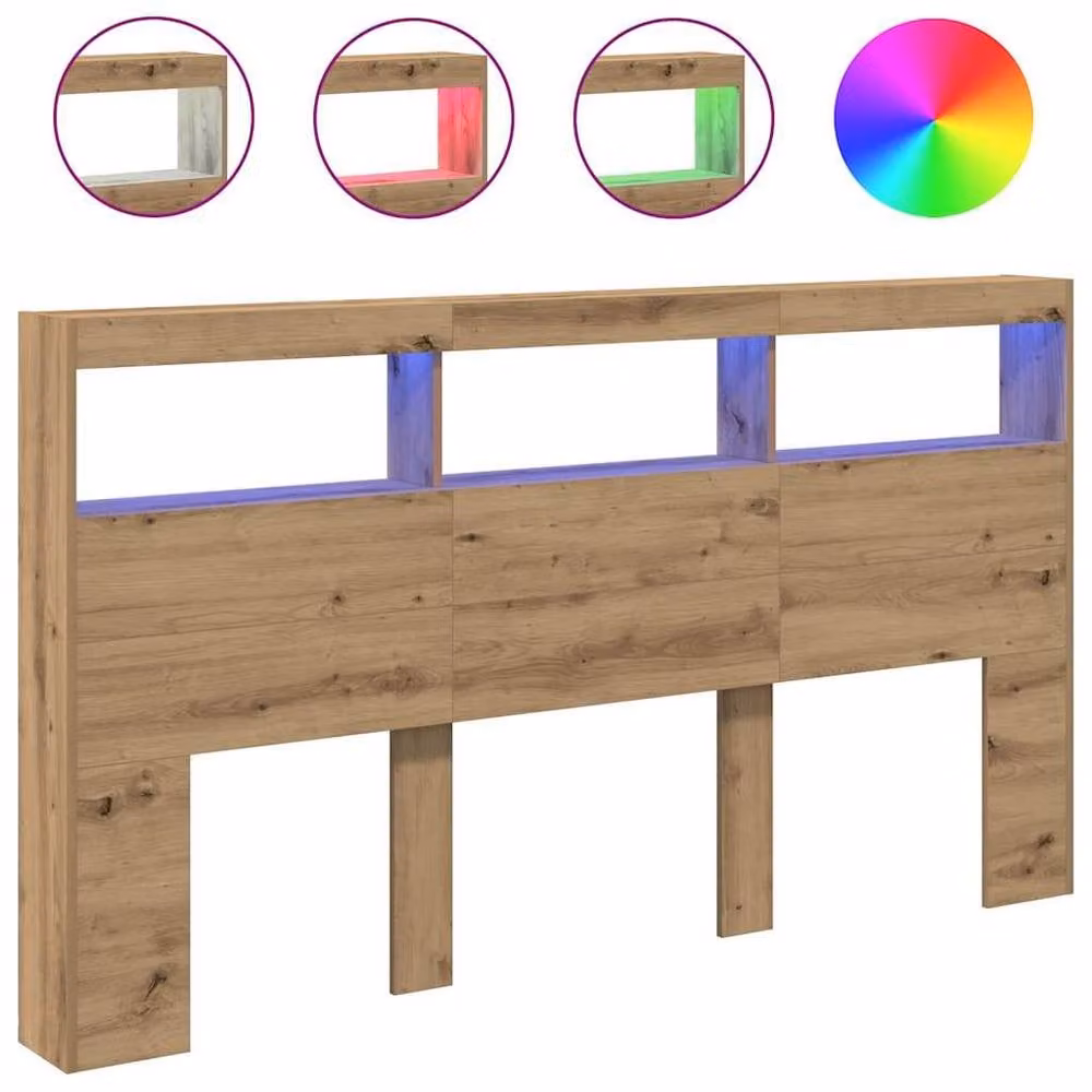 Berkfield Home Artisan Oak Headboard Cabinet with Integrated LED Lighting in Brown, W/D/H: 180 x 17 x 102 cm – 1