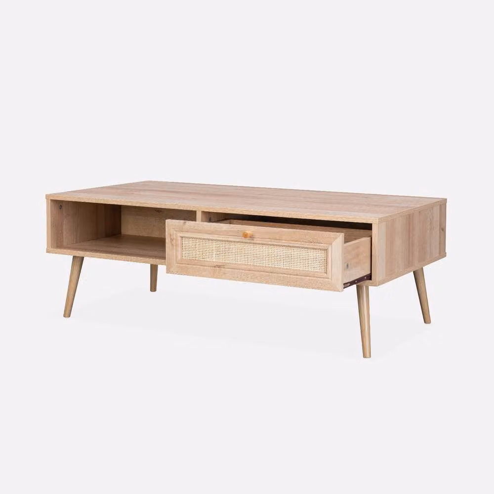 sweeek Boho Wood and Cane Effect Coffee Table in Brown – 2