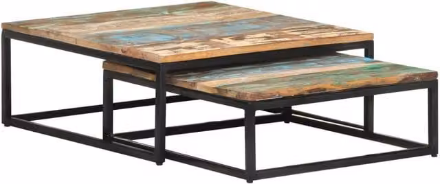Berkfield Home Nesting Coffee Tables, 2 Piece Set in Brown Reclaimed Wood and Black Metal
