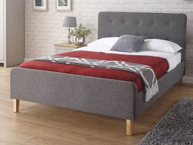 GFW Ashbourne Grey Fabric Upholstered King Size Bed Frame W/D/H: 180 x 200 cm