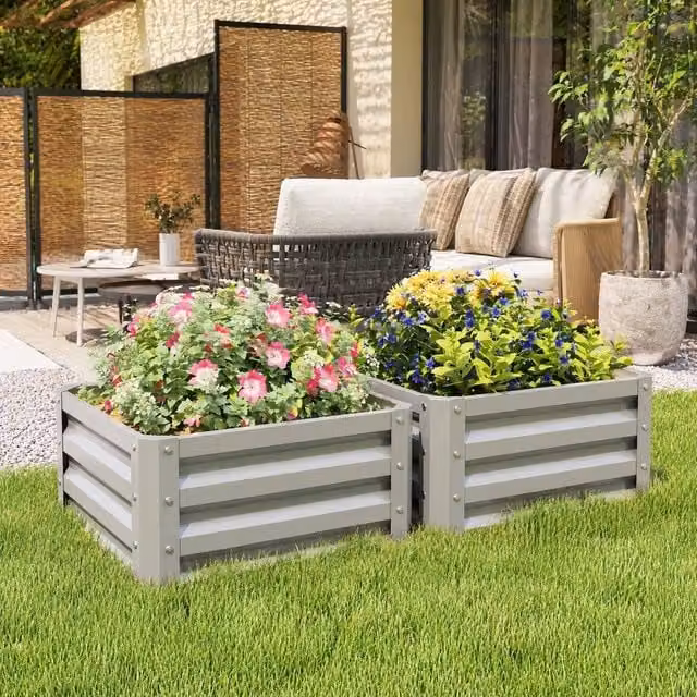STILVORA Set of 2 Steel Planter Boxes in Grey, W/D/H: 60 x 60 x 30.5 cm – 1