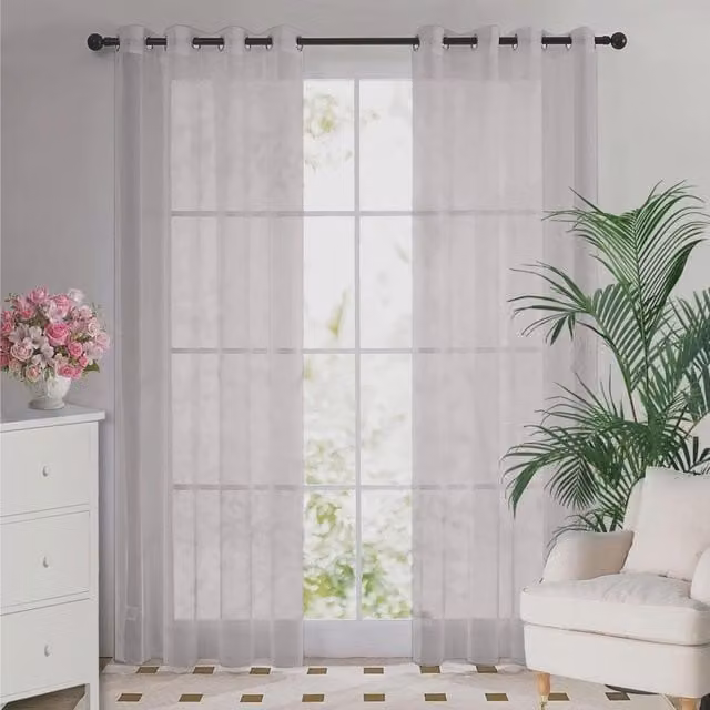 Luxury Living Silver Voile Fabric Curtain Panel Pair, Width: 145 cm, Drop: 229 cm