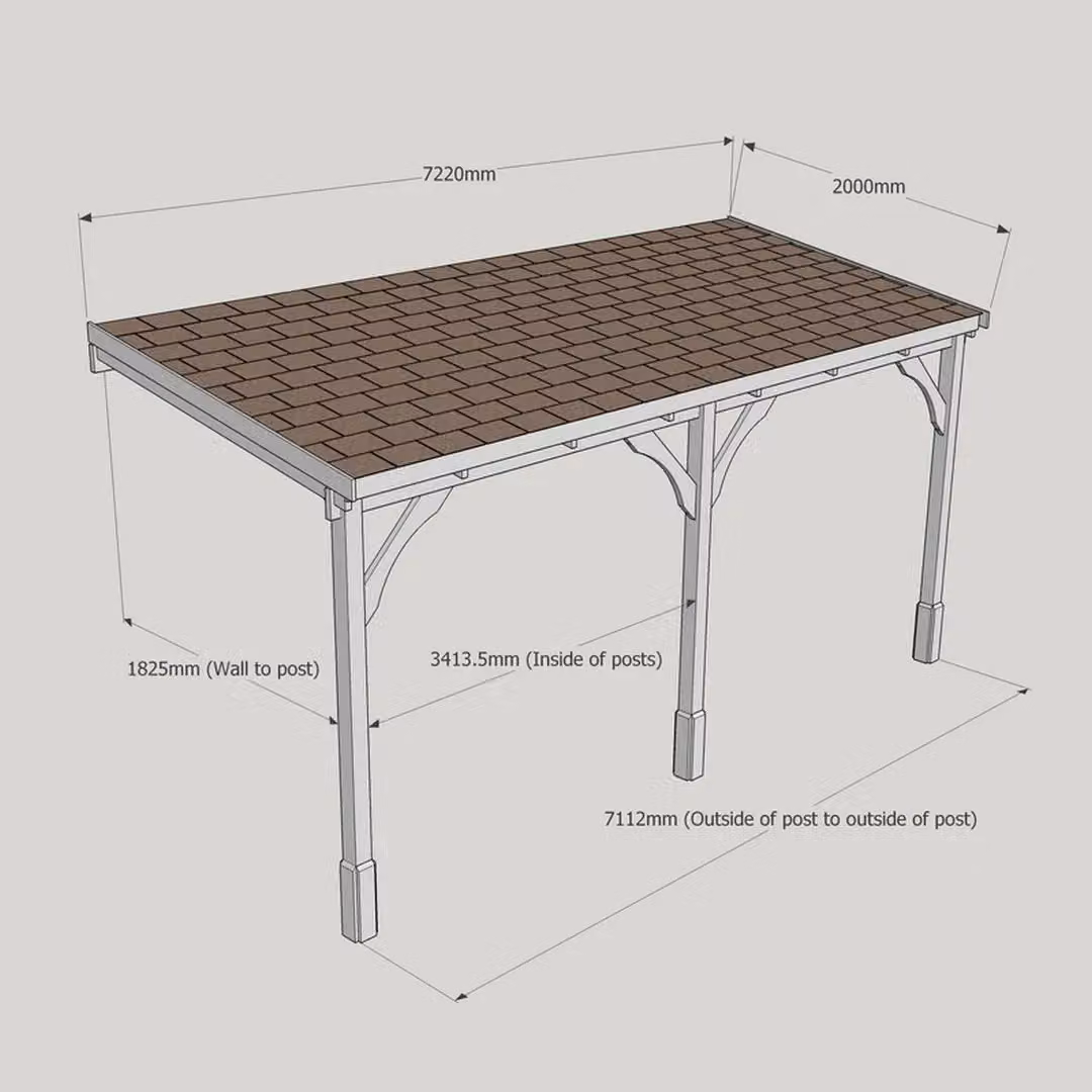 Rutland County Garden Furniture Ltd Rustic Wood Carport with Bitumen Shingle Roof, Light Green, W: 722 cm, D: 270 cm, H: 200 cm – 3