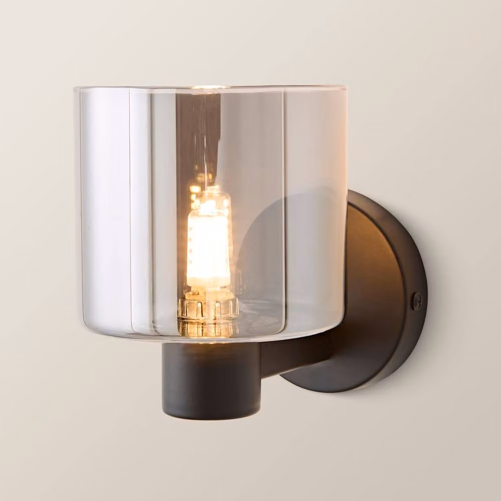 ValueLights Demi Pair of Smoked Glass LED Wall Lights in Black – 3