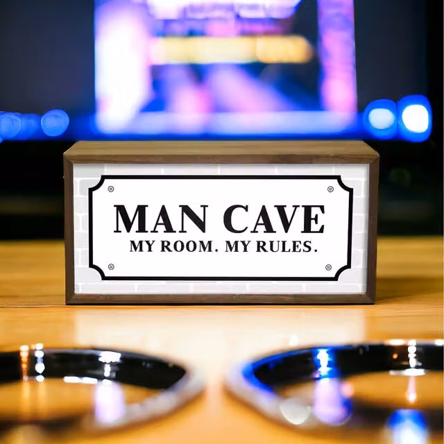 Echo Three LED Light Box For Him Man Cave My Room My Rules in Brown