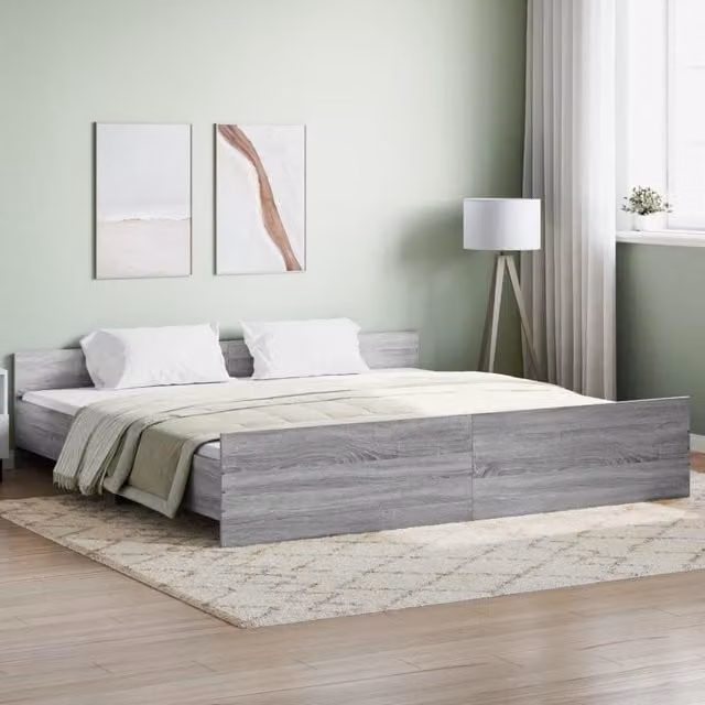Berkfield Home Super King Bed Frame with Headboard and Footboard in Grey Sonoma, W: 180 cm, D: 200 cm
