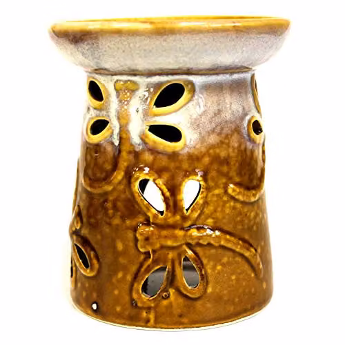KDMD Classic Rustic Ceramic Dragonfly Tealight Oil Burner in Brown