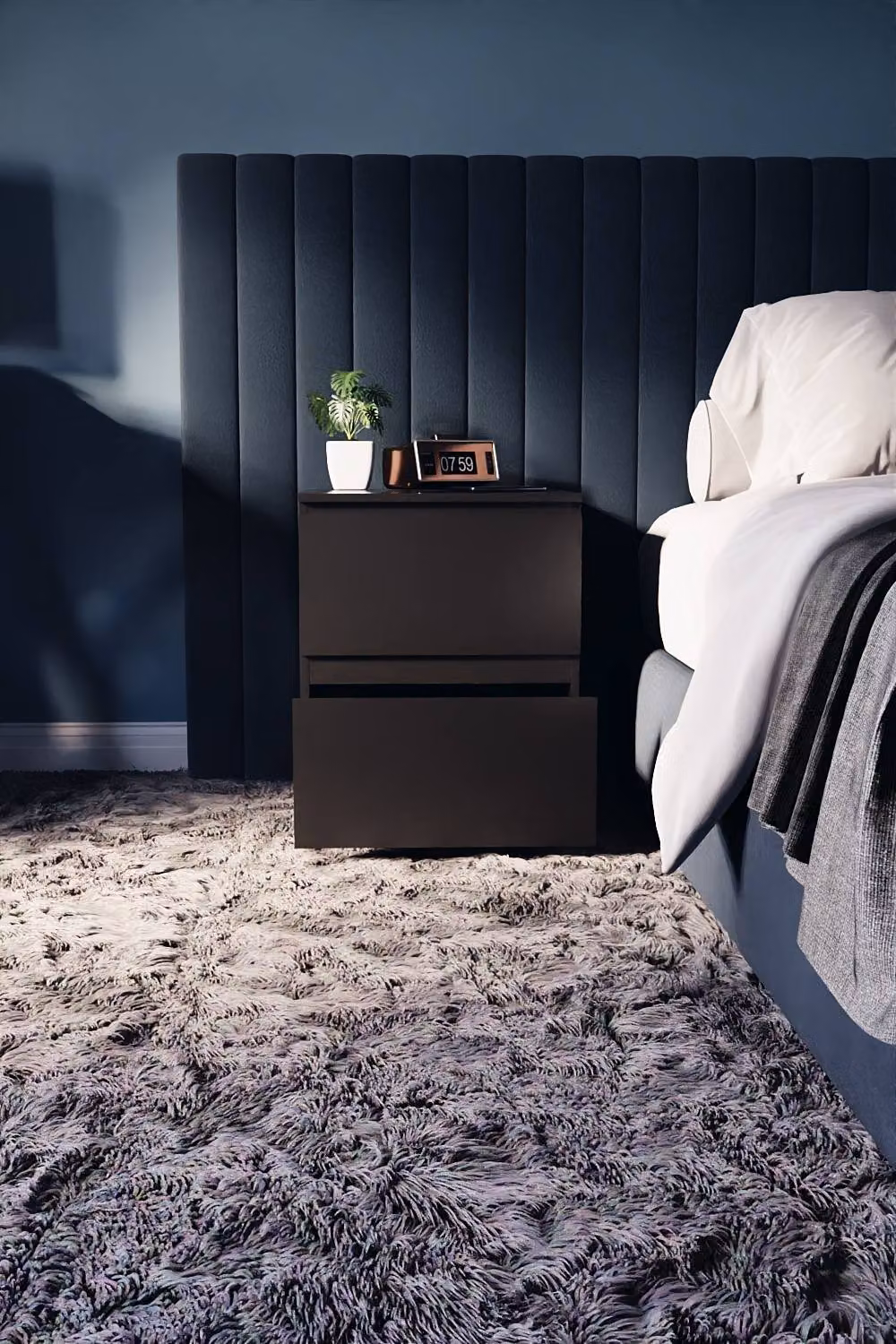 HD Designs Denver 2 Drawer Bedside Chest of Drawers in Black – 3