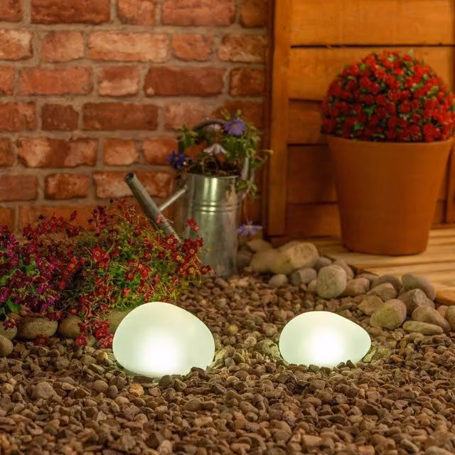 ValueLights Set of 2 Clear Solar Powered Pebble LED Outdoor Decorative Lights