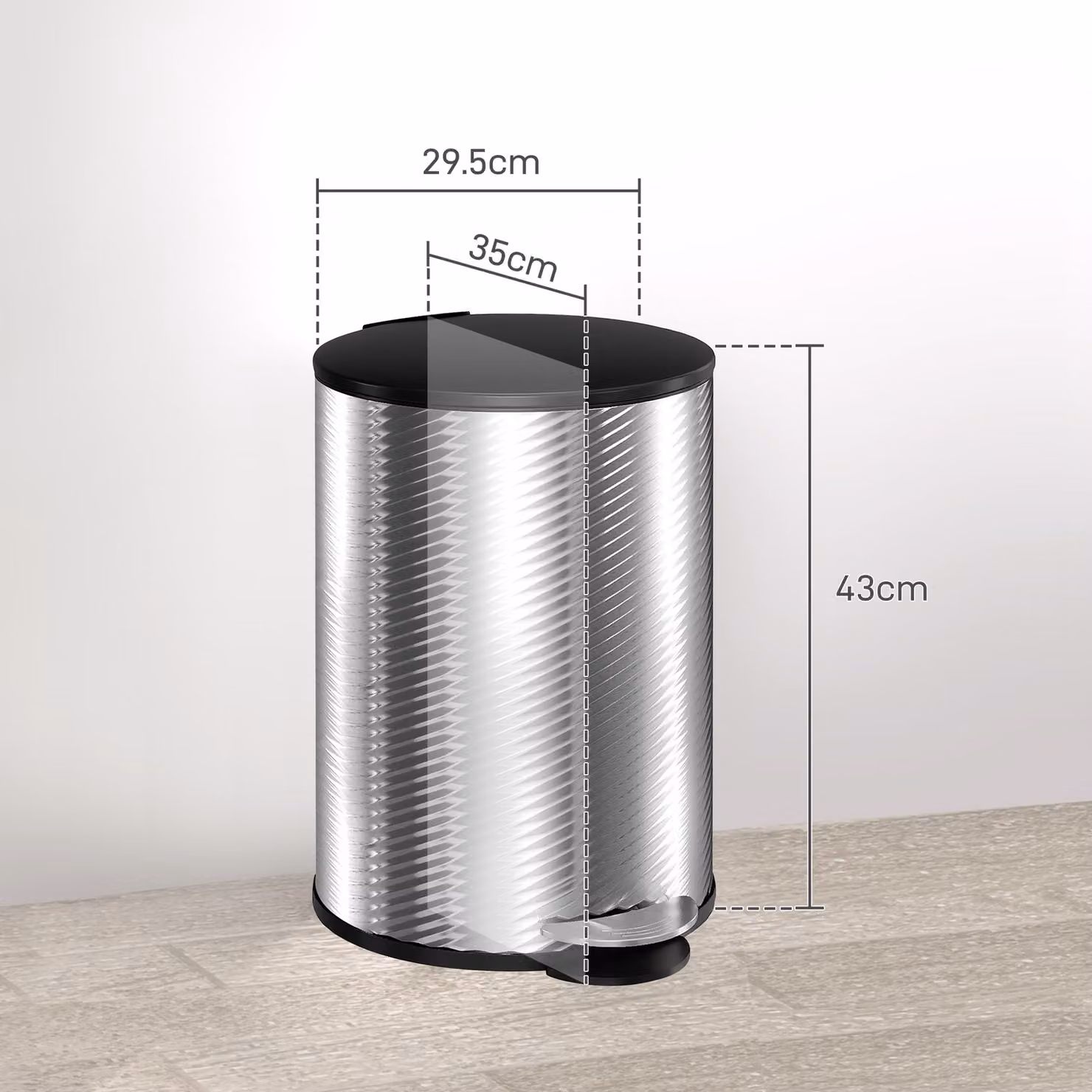 HOMCOM 20 Litre Stainless Steel Kitchen Pedal Bin in Silver with Soft-Close Lid and Fingerprint-Proof Finish – 3