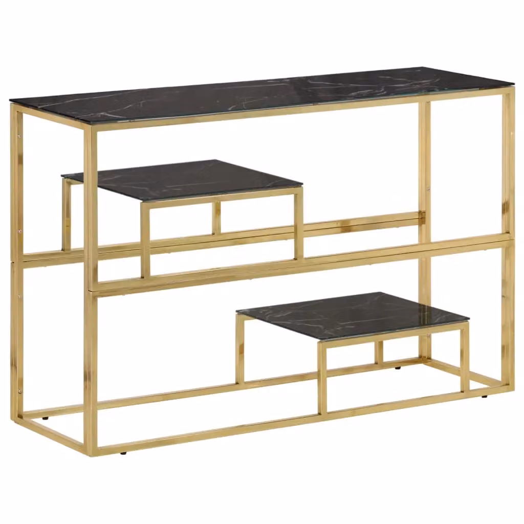 Berkfield Home Modern Rectangular Console Table in Gold and Black with Glass and Metal Finish – 2
