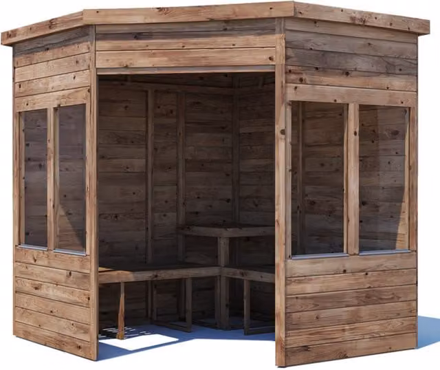 Dunster House Rustic Brown Wooden Garden Corner Arbour with Glazed Glass Panels