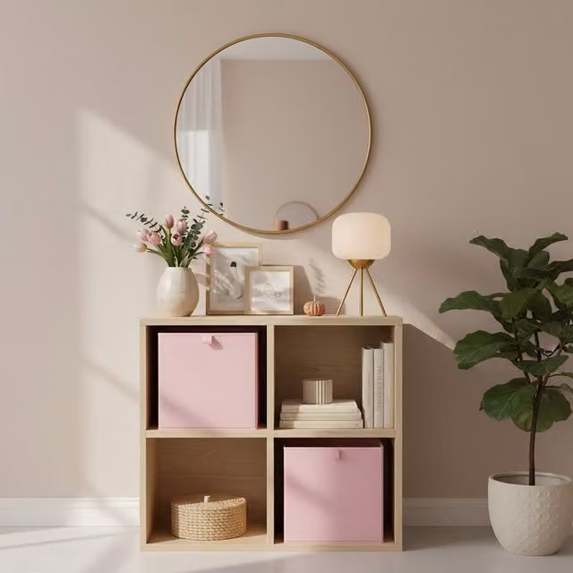 OHS Pack of 6 Foldable Fabric and Cardboard Storage Boxes in Pink – 2