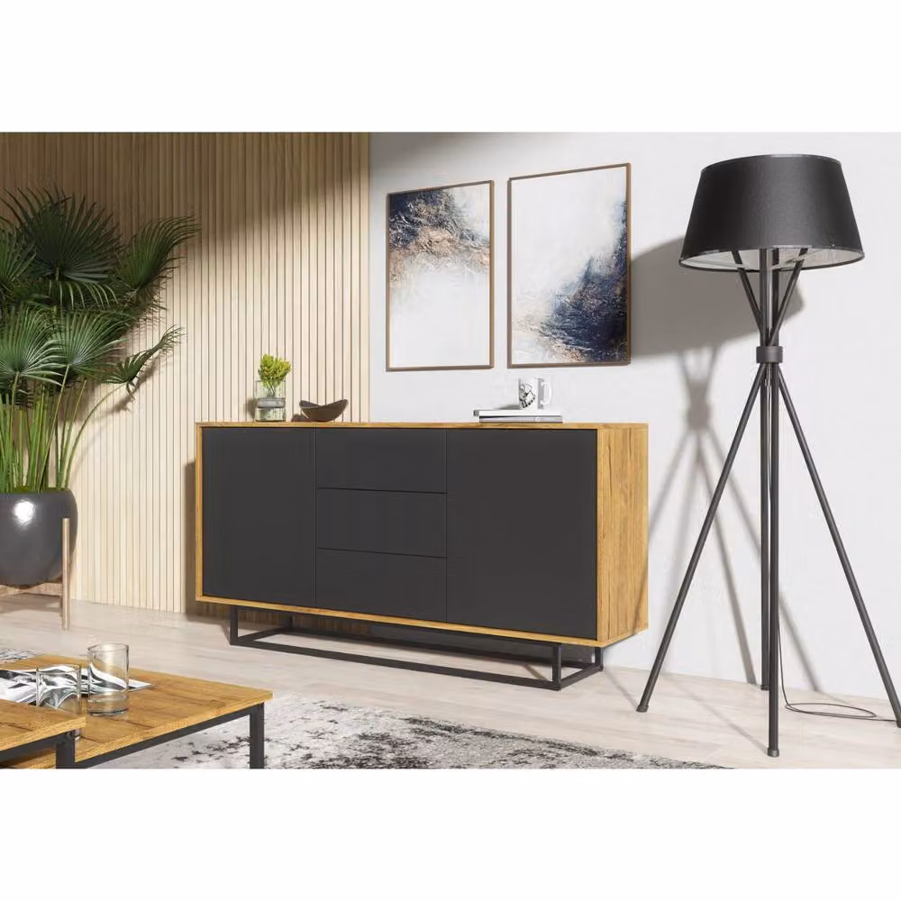 Mex Furniture LTD Vista Loft Sideboard in Dark Oak and Black, W: 140 cm, H: 80 cm, D: 35 cm – 2