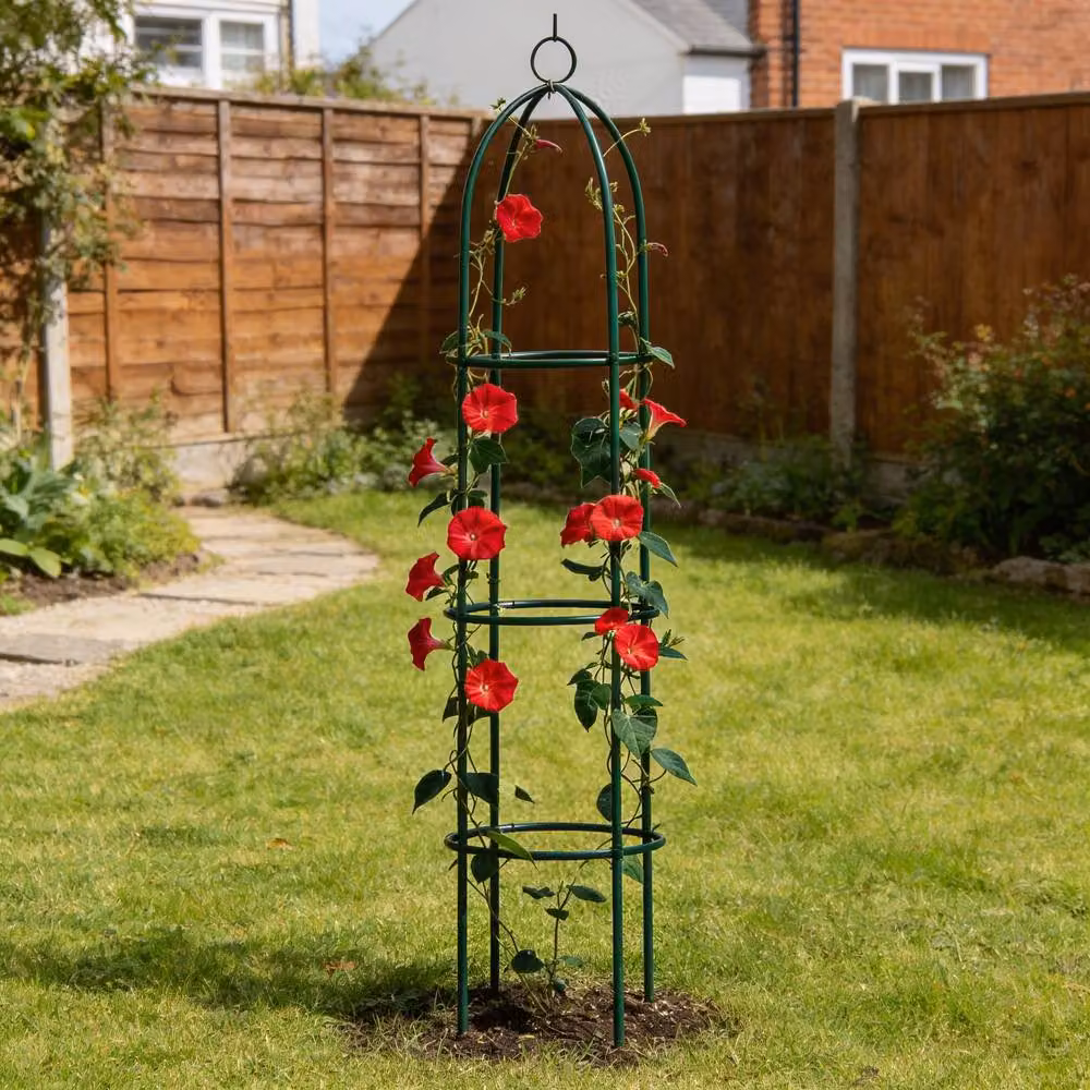 Crystals Metal Obelisk Garden Trellis Climbing Plant Support Frame in Dark Green, Height: 190 cm – 2