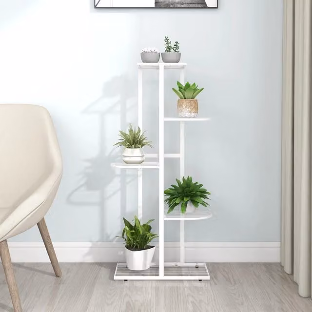 Berkfield Home 5-Floor Metal Flower Stand in White, W/D/H: 43 x 22 x 98 cm