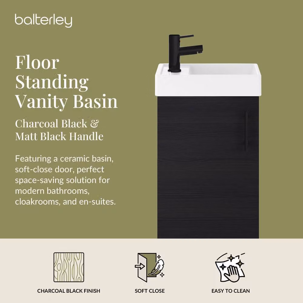 Balterley Freestanding Floor Standing Vanity Basin in Anthracite and Matt Black, Width: 40 cm – 2