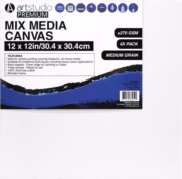 Art Studio Premium Mixed Media Cotton Paper Pack, White, W: 30.4 cm x H: 30.4 cm