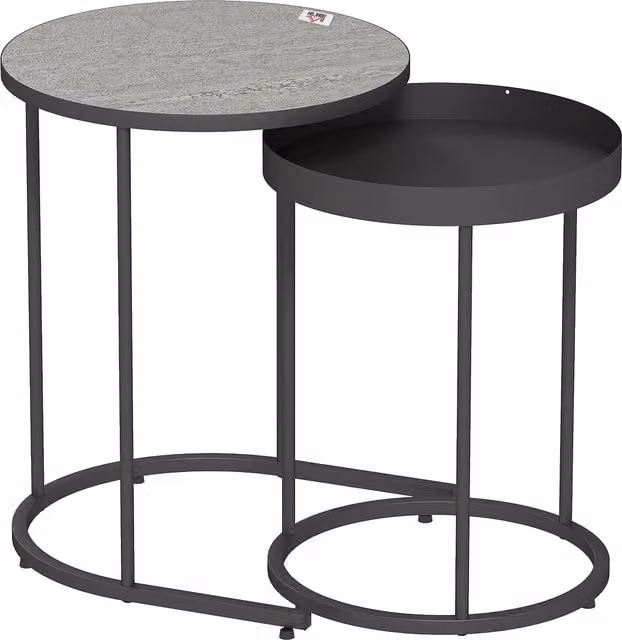 HOMCOM Set of 2 Round Nesting Side Tables in Grey with Industrial Metal Sled Base
