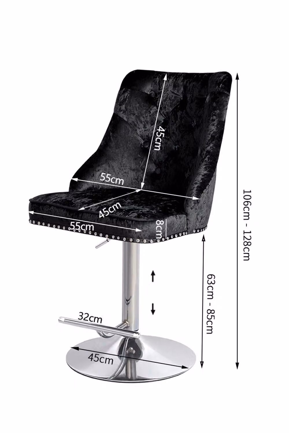 Livingandhome Modern Velvet Upholstered Swivel Bar Stools with Adjustable Height Gas Lift and Nail Head Trim in Black – 2