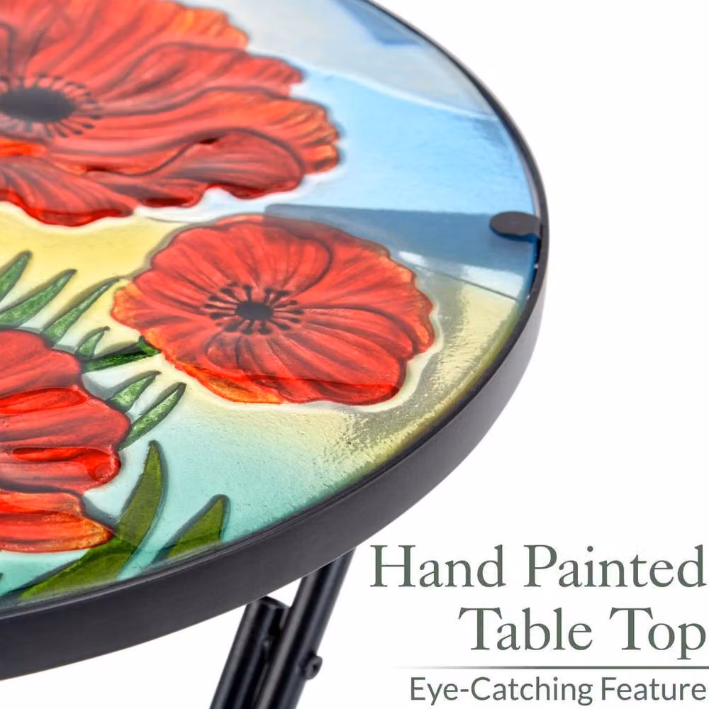 NESTLUNE Multicolour Floral Folding Glass Garden Table with Powder Coated Steel Frame, W: 100 cm, D: 15 cm – 3