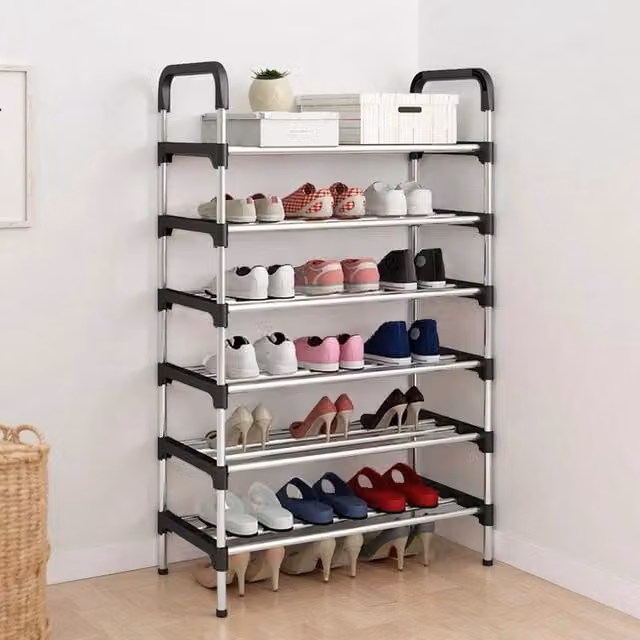 EONLION 6 Tier Freestanding Shoe Rack in Black, W: 50 cm, H: 115 cm, D: 50 cm