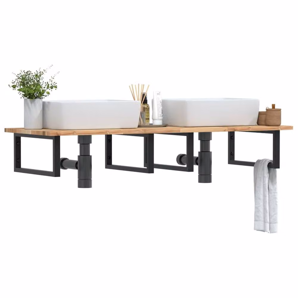 Berkfield Home Wall Mounted Basin Shelf in Brown Acacia Wood and Steel