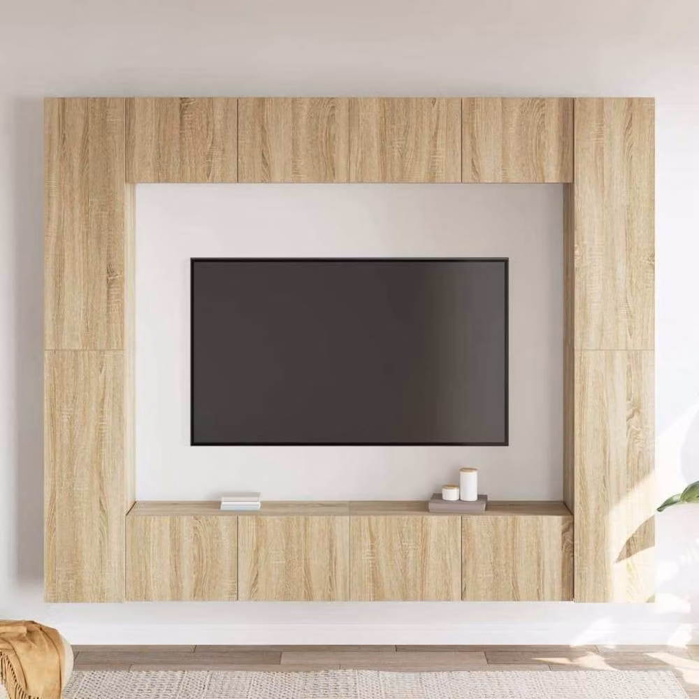 Berkfield Home 8 Piece Modern TV Cabinet Set in Sonoma Oak and Light Brown MDF – 1