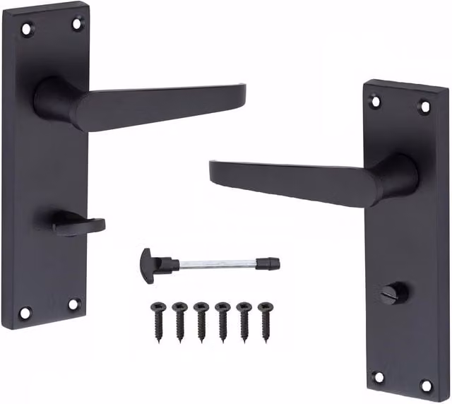 Golden Grace Matt Black Bathroom Door Handle Set