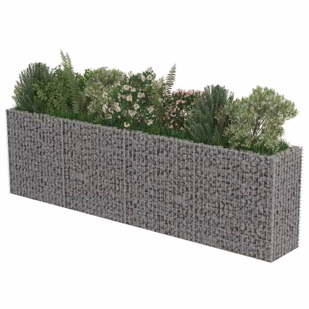 Berkfield Home Silver Galvanised Steel Stone Gabion Raised Bed, W: 360 cm, D: 50 cm, H: 100 cm – 3