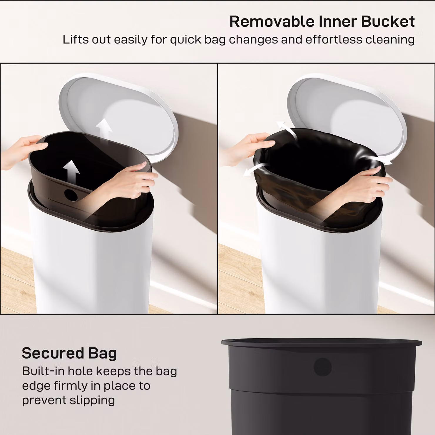 HOMCOM 30 L Modern Curved Kitchen Pedal Bin with Soft-Close Lid and Removable Inner Bucket, White – 4