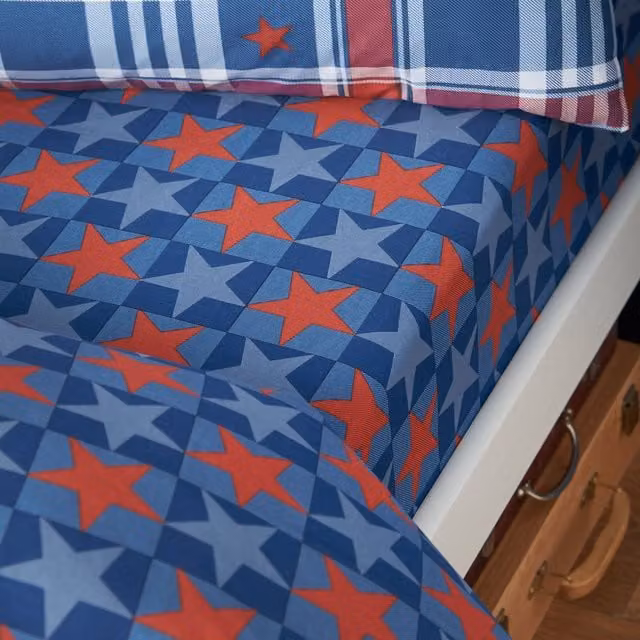 Catherine Lansfield Stars and Check Blue Fitted Sheet, W/D/H: 90 x 190 x 25 cm – 1