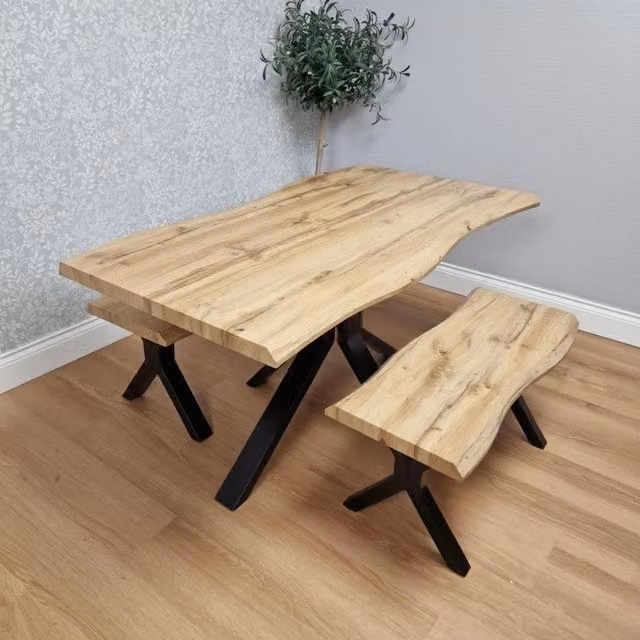 Kosy Koala Modern Rectangular Dining Table Set with 2 Benches in Brown