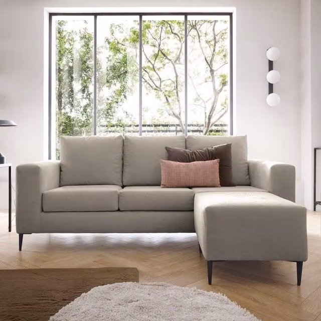 Abakus Direct Capri Reversible L-Shape Corner Sofa with Matching Ottoman in Sand Beige