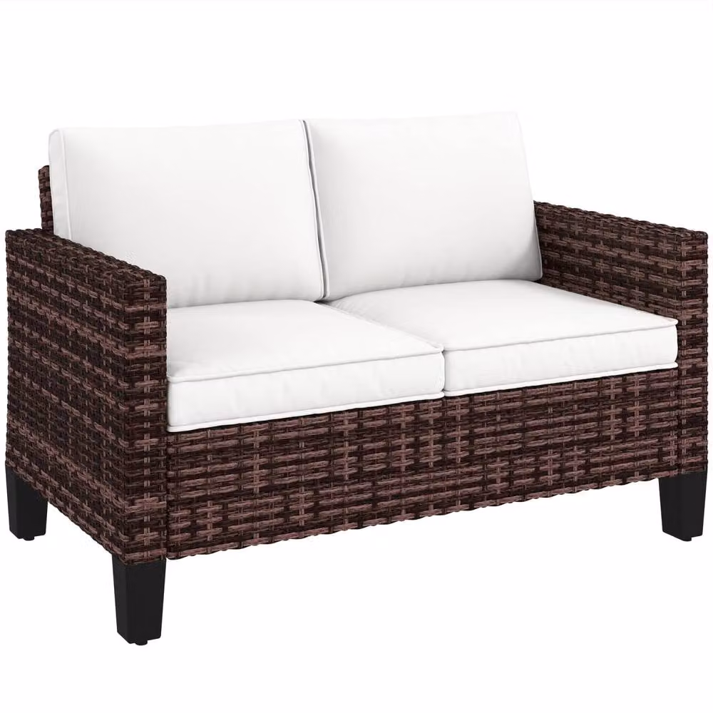 Wyld Haus Palo Brown PE Rattan 2 Seater Outdoor Sofa with Cream Cushions – 2