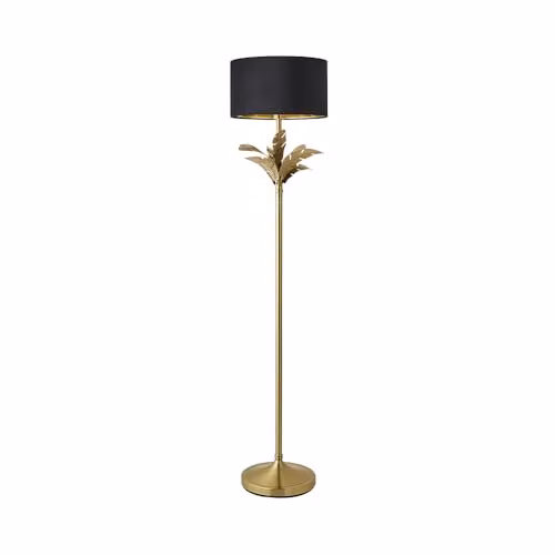 ValueLights Christina Black Velvet and Gold Palm Leaf Floor Lamp with LED Bulb Included