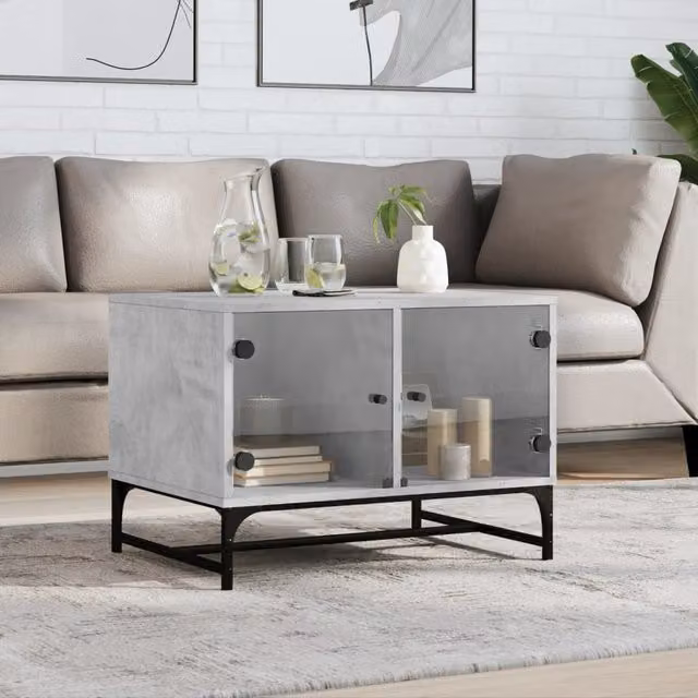 Berkfield Home Modern Rectangular Coffee Table with Glass Doors in Grey, W/D/H: 68.5 x 50 x 50 cm – 1